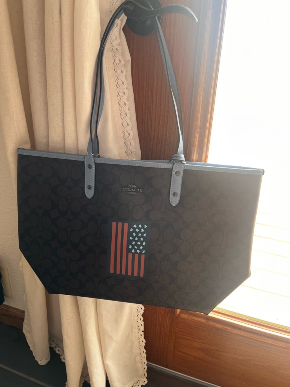 Coach Black Signature Tote with Flag Accent